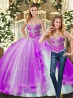 Sleeveless Tulle Floor Length Lace Up Quinceanera Gowns in Lilac with Beading(SKU SJQDDT1338009BIZ)