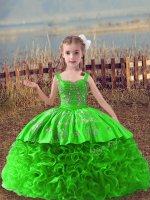 Fabric With Rolling Flowers Sleeveless Pageant Dress for Womens Sweep Train and Embroidery