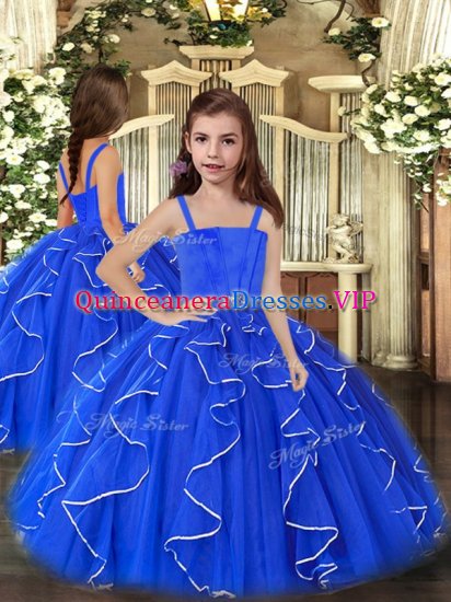 Latest Royal Blue Lace Up Girls Pageant Dresses Ruffles Sleeveless Floor Length - Click Image to Close