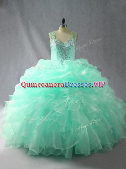 Inexpensive Apple Green Ball Gowns Straps Sleeveless Organza Floor Length Zipper Beading and Ruffles and Pick Ups Ball Gown Prom Dress - Click Image to Close