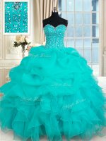 Sweetheart Sleeveless Organza 15 Quinceanera Dress Beading and Ruffles and Pick Ups Lace Up(SKU PSSW0338BIZ)