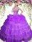 Colorful Pick Ups Ruffled Purple Sleeveless Organza Lace Up Quince Ball Gowns for Military Ball and Sweet 16 and Quinceanera