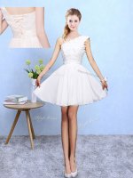 White A-line Asymmetric Sleeveless Chiffon Knee Length Lace Up Appliques Quinceanera Dama Dress