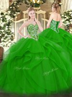 Green Sleeveless Floor Length Beading and Ruffles Lace Up Sweet 16 Dresses