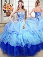 Beauteous Floor Length Multi-color Quinceanera Gowns Organza Sleeveless Ruffles and Sequins
