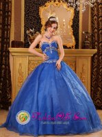 Batesville Mississippi/MS Affordable Blue Quinceanera Dress with Appliques For Sweetheart Organza Ball Gown(SKU QDZY086-GBIZ)
