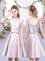 Bowknot Quinceanera Court Dresses Baby Pink Lace Up Sleeveless Mini Length