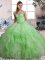Trendy Sleeveless Floor Length Beading and Ruffles Lace Up 15th Birthday Dress with Green