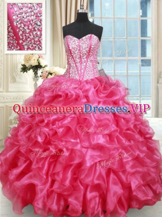 Fashionable Hot Pink Sweetheart Lace Up Beading and Ruffled Layers Quinceanera Dresses Sleeveless