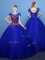 Romantic Scoop Royal Blue Short Sleeves Appliques Floor Length Quince Ball Gowns