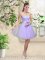 Lilac Tulle Lace Up Sweetheart Sleeveless Knee Length Dama Dress for Quinceanera Lace and Belt