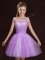 Fabulous Scoop Sleeveless Mini Length Lace and Ruching Lace Up Vestidos de Damas with Lilac