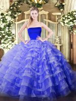 Blue Zipper Strapless Ruffled Layers Sweet 16 Dresses Tulle Sleeveless