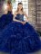 New Style Royal Blue Ball Gowns Beading and Ruffles Sweet 16 Dress Lace Up Organza Sleeveless Floor Length