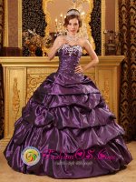 Custom Made Taffeta Dark Purple Sweetheart Appliques and Pick-ups for Warzfelden Quinceanera Dress