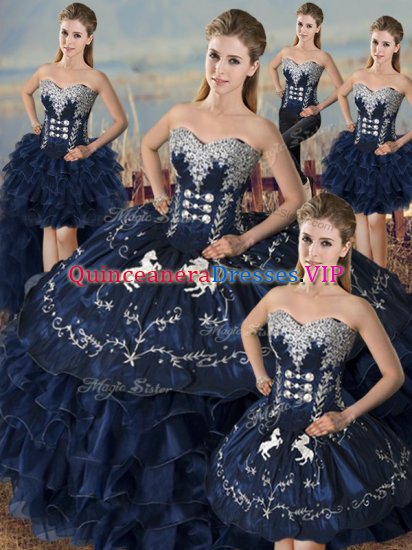 Captivating Ball Gowns Sweet 16 Dress Navy Blue Sweetheart Satin and Organza Sleeveless Floor Length Lace Up - Click Image to Close