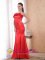 Bradenton FL Strapless Mermaid Red Court Train Satin Quinceanera Dama Dress With Hand Made Flower