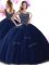 Designer Navy Blue Tulle Zipper Scoop Sleeveless Floor Length Quinceanera Dresses Beading