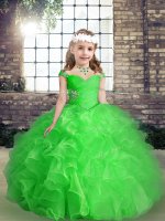 Organza Sleeveless Floor Length Little Girls Pageant Gowns and Beading and Ruffles