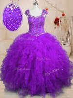 Floor Length Lace Up Quinceanera Gown Purple for Military Ball and Sweet 16 and Quinceanera with Beading and Ruffles(SKU PSSW0207-2BIZ)