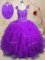 Floor Length Lace Up Quinceanera Gown Purple for Military Ball and Sweet 16 and Quinceanera with Beading and Ruffles