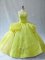 Hot Selling Straps Sleeveless Quince Ball Gowns Floor Length Appliques Yellow Green Organza