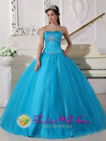 Castelldefels Spain Sweetheart Beaded Decorate Tulle Romantic Teal Quinceanera Dress