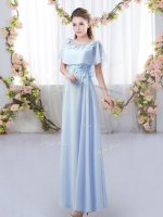 Lavender Empire Appliques Quinceanera Court Dresses Zipper Chiffon Short Sleeves Floor Length(SKU BMT0525-2BIZ)