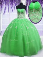 Popular Organza Lace Up Sweetheart Sleeveless Floor Length Vestidos de Quinceanera Beading and Embroidery