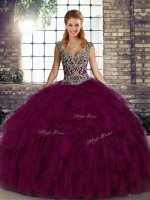 Fine Floor Length Dark Purple 15 Quinceanera Dress Straps Sleeveless Lace Up(SKU SJQDDT2136002-4BIZ)