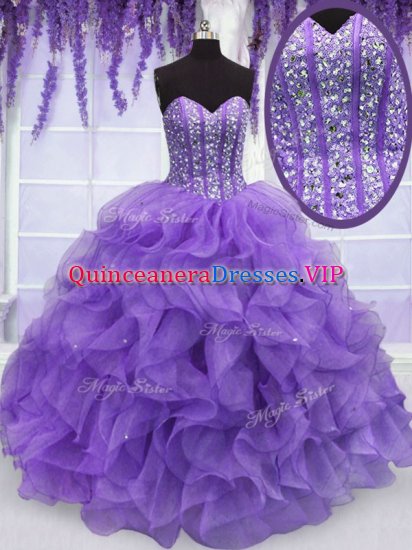 Trendy Sweetheart Sleeveless Organza 15th Birthday Dress Beading and Ruffles Lace Up - Click Image to Close