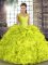 Yellow Green Ball Gowns Off The Shoulder Sleeveless Organza Floor Length Lace Up Beading and Ruffles Sweet 16 Dress