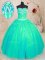 Floor Length Turquoise Vestidos de Quinceanera Tulle and Sequined Sleeveless Beading and Appliques