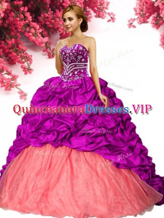 Shining Fuchsia Sleeveless Beading and Pick Ups Lace Up Sweet 16 Dress