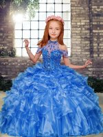 Sleeveless Floor Length Beading and Ruffles Lace Up Child Pageant Dress with Blue(SKU PAG1234-7BIZ)