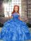 Sleeveless Floor Length Beading and Ruffles Lace Up Child Pageant Dress with Blue
