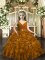 Brown Sleeveless Beading and Ruffles Floor Length Little Girls Pageant Gowns