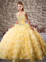 Organza Sleeveless Quinceanera Dress Court Train and Beading and Ruffled Layers(SKU SJQDDT2068002-2BIZ)