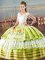 Glittering Floor Length Lace Up Quinceanera Dresses Yellow Green for Sweet 16 and Quinceanera with Embroidery and Ruffled Layers