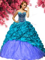Fashion Pick Ups Ball Gowns Sleeveless Teal Vestidos de Quinceanera Brush Train Lace Up
