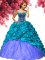 Fashion Pick Ups Ball Gowns Sleeveless Teal Vestidos de Quinceanera Brush Train Lace Up