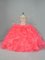 Eye-catching Watermelon Red Off The Shoulder Neckline Beading and Ruffles Quince Ball Gowns Sleeveless Lace Up