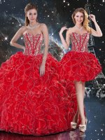 New Style Wine Red Sleeveless Organza Lace Up Quinceanera Gowns for Military Ball and Sweet 16 and Quinceanera