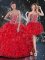 New Style Wine Red Sleeveless Organza Lace Up Quinceanera Gowns for Military Ball and Sweet 16 and Quinceanera
