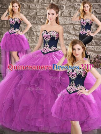 Edgy Sleeveless Tulle Floor Length Lace Up Quinceanera Dresses in Purple with Beading and Embroidery