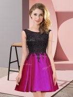 Scoop Sleeveless Quinceanera Court of Honor Dress Mini Length Lace Fuchsia Satin(SKU BMT0364-9BIZ)