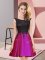 Scoop Sleeveless Quinceanera Court of Honor Dress Mini Length Lace Fuchsia Satin