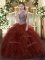 High Quality Rust Red Sleeveless Organza Lace Up Ball Gown Prom Dress for Sweet 16 and Quinceanera