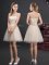 Champagne Quinceanera Dama Dress Prom and Party and Wedding Party with Beading and Lace and Appliques and Belt Scoop Sleeveless Lace Up