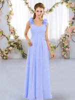 Lavender Sleeveless Chiffon Lace Up Quinceanera Court of Honor Dress for Wedding Party